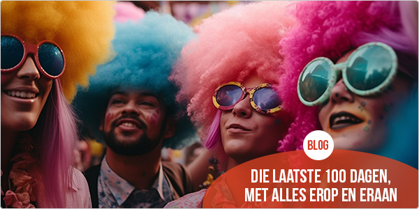 jongeren met make-up, kleurrijke pruiken en feestelijke zonnebrilletjes